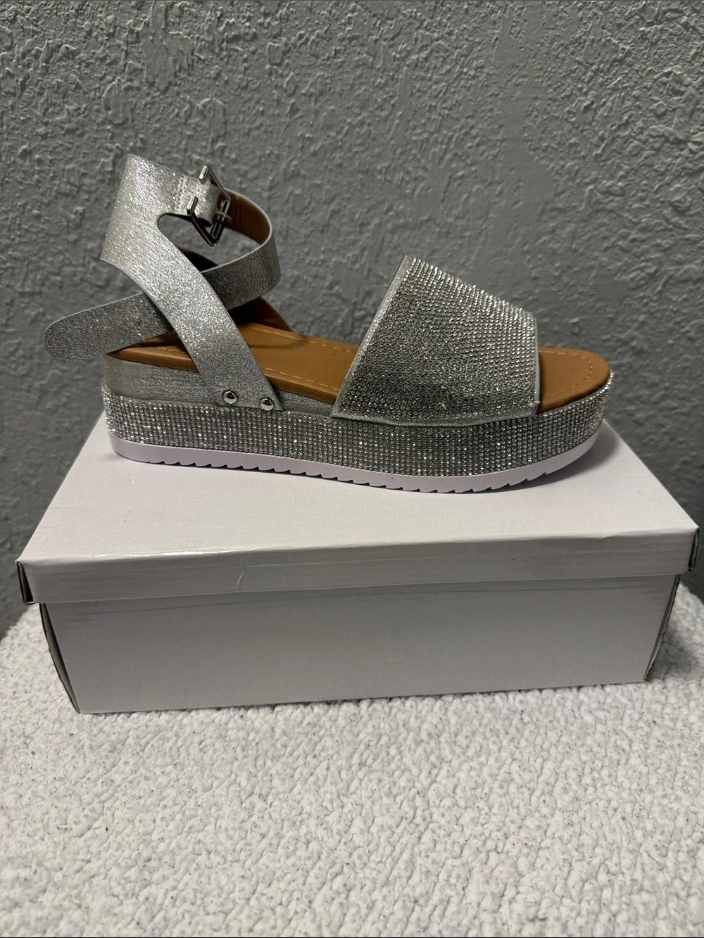 Silver Women's Platform Sandal with Ankle Strap